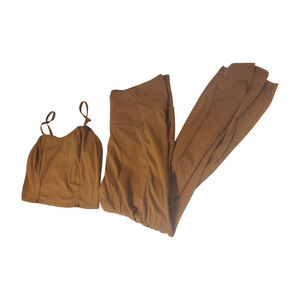 JoyLab Activewear Set 2pc Brown with Gold Metallic Stripe Leggings Sports Bra S